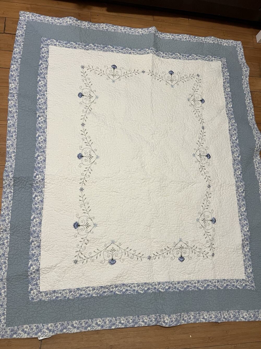 Lap Quilted Blanket JC Penny Home Coll. Cotton Embroidered Floral French Country
